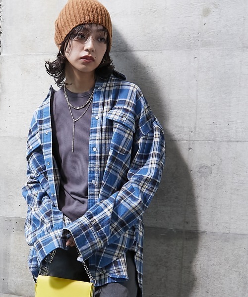 GEVS.（ジェイヴィス）の「＜大きいサイズ＞ 綿100％チェックチュニックシャツ GEVS.（シャツ/ブラウス・レディース・ブルー系/ピンク系・3L/5L/L/LL/4L）」の18枚目の写真