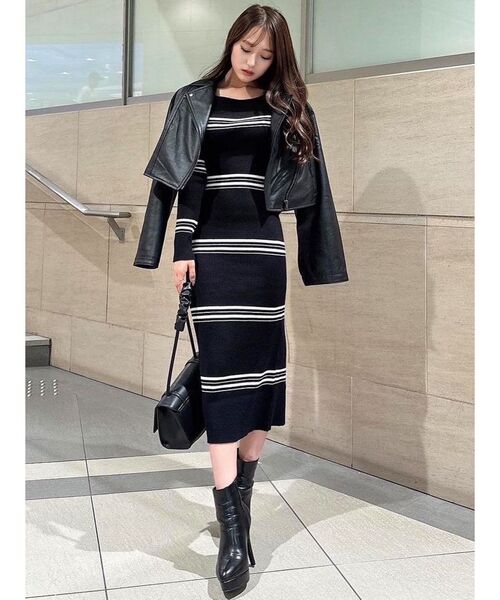 RESEXXY（リゼクシー）の「リブニット長袖ワンピース（ワンピース・レディース・ブラック/その他1/アイボリー/オレンジ・SMALL/MEDIUM）」の4枚目の写真