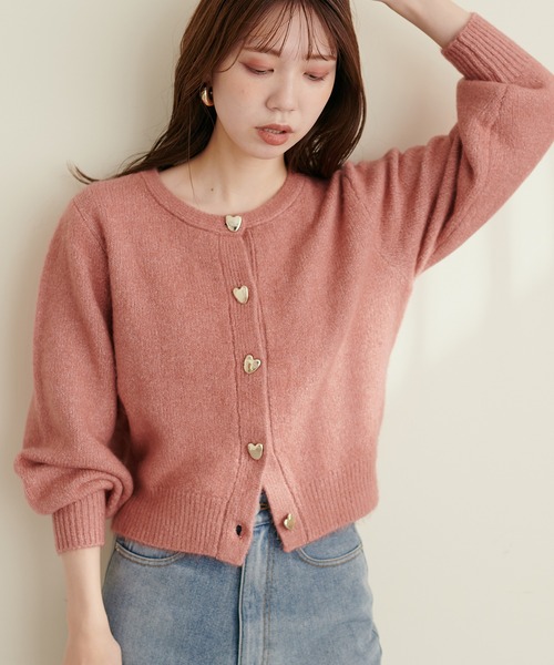 セール】ハート釦クルーネックカーディガン（カーディガン/ボレロ