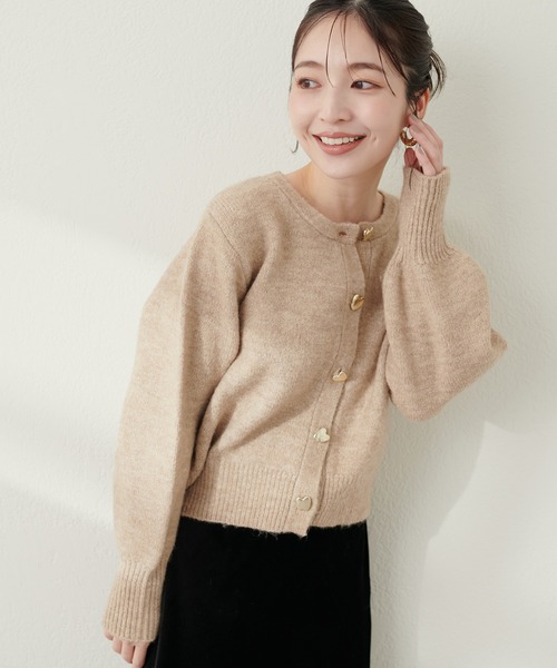 セール】ハート釦クルーネックカーディガン（カーディガン/ボレロ