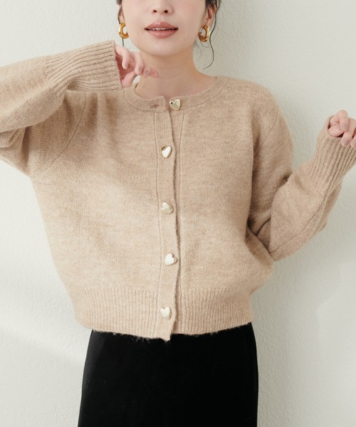 セール】ハート釦クルーネックカーディガン（カーディガン/ボレロ