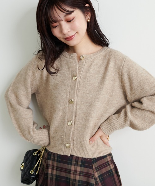セール】ハート釦クルーネックカーディガン（カーディガン/ボレロ