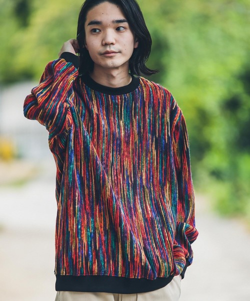 URBAN RESEARCH Sonny Label（アーバンリサーチサニーレーベル）の「ミックスカラーストライププルオーバー（ニット/セーター・メンズ・オレンジ系その他/ブラック系その他/ブラウン系その他/ブルー系その他/パープル系その他・ONESIZE）」の7枚目の写真