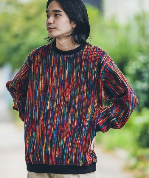 URBAN RESEARCH Sonny Label（アーバンリサーチサニーレーベル）の「ミックスカラーストライププルオーバー（ニット/セーター・メンズ・オレンジ系その他/ブラック系その他/ブラウン系その他/ブルー系その他/パープル系その他・ONESIZE）」の8枚目の写真