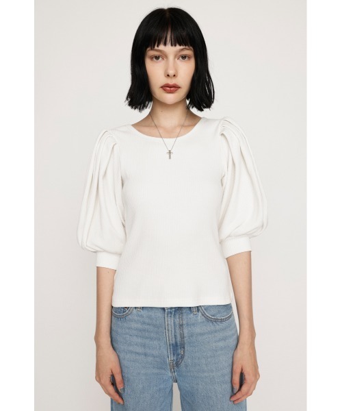 SLY(スライ)の「TUCK SLEEVE CUT TOPS タック スリーブ カット トップス(Tシャツ/カットソー・レディース・ブラック/オフホワイト/グリーン・FREE)」の6枚目の写真