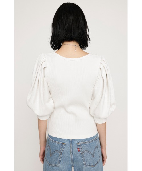 SLY(スライ)の「TUCK SLEEVE CUT TOPS タック スリーブ カット トップス(Tシャツ/カットソー・レディース・ブラック/オフホワイト/グリーン・FREE)」の8枚目の写真