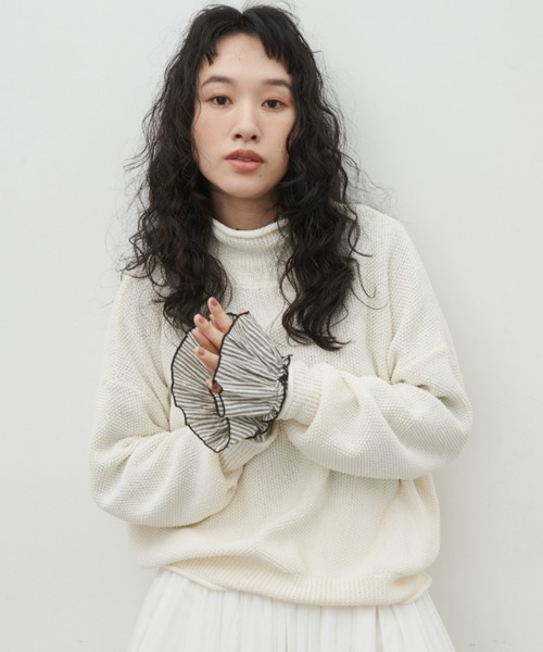 Libra Cue(リブラ キュー)の「ルーズフィットニット(ニット/セーター・レディース・アイボリー/ブラック/レッド・FREE)」の8枚目の写真