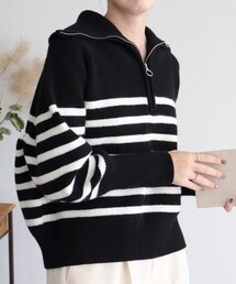 fredy emue | 片畦ボーダーハーフZIPニット(ニット/セーター)