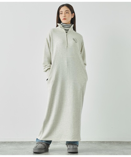 ANAP（アナップ）の「ハーフジップ裏毛スウェットロングワンピース（ワンピース・レディース・ブラック/キナリ/ネイビー・FREE）」の6枚目の写真