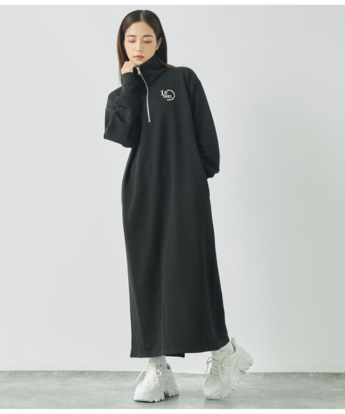 ANAP（アナップ）の「ハーフジップ裏毛スウェットロングワンピース（ワンピース・レディース・ブラック/キナリ/ネイビー・FREE）」の7枚目の写真