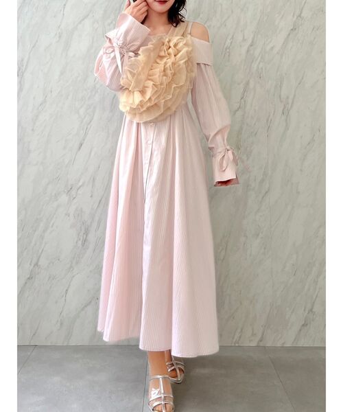 dazzlin オフショルワンピース Mサイズ ピンクストライプ dazzlin オフショルワンピースMサイズピンクストライプ