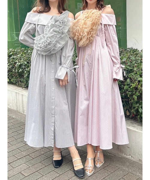 ダズリン　ワンピース セール】ウエストタックオフショルシャツワンピース（シャツ