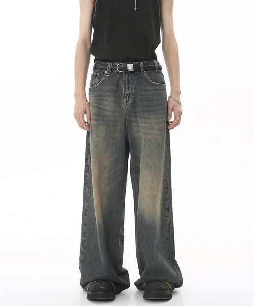 Ressaca（レサーカ）の「Dカン付きワイドストレートデニムパンツ カモフラージュ柄 ヴィンテージライク（デニムパンツ・メンズ・ブラック/グレー/インディゴブルー/ブルー/カモフラージュ/グレー系カモフラージュ・M/L/S/XL）」の9枚目の写真