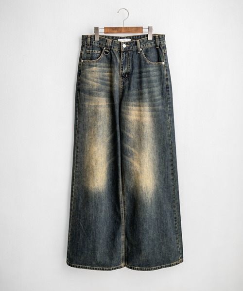 セール】Dカン付きワイドストレートデニムパンツ カモフラージュ柄