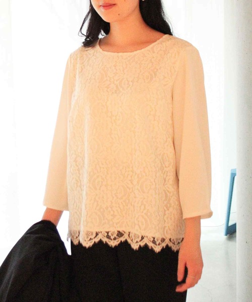 fleur by mint breeze(フルールバイミントブリーズ)の「【L~5L 大きいサイズ】スカラ レース ブラウス(シャツ/ブラウス・レディース・ネイビー/オフホワイト・3L/5L/4L/LL/L)」の3枚目の写真