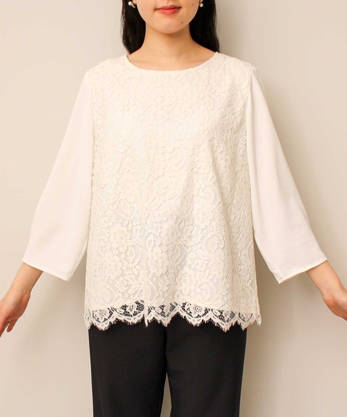 fleur by mint breeze(フルールバイミントブリーズ)の「【L~5L 大きいサイズ】スカラ レース ブラウス(シャツ/ブラウス・レディース・ネイビー/オフホワイト・3L/5L/4L/LL/L)」の5枚目の写真