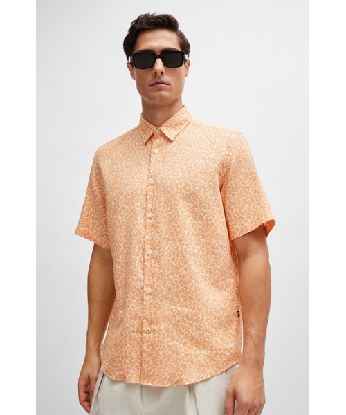 BOSS(ボス)の「モダンプリント ストレッチリネン シャツ(シャツ/ブラウス・メンズ・ブルー/オレンジ・XXL/XL/L/XXXL/S/M)」の1枚目の写真