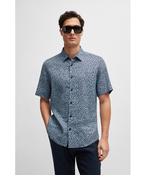 BOSS(ボス)の「モダンプリント ストレッチリネン シャツ(シャツ/ブラウス・メンズ・ブルー/オレンジ・XXL/XL/L/XXXL/S/M)」の2枚目の写真