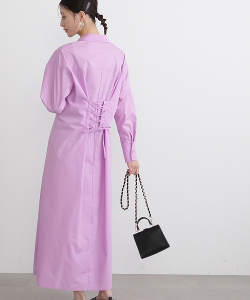 N.(N. Natural Beauty Basic)(エヌエヌナチュラルビューティーベーシック)の「◆バックレースアップシャツワンピース(ワンピース・レディース・チャコール/ピンク/ブルー・MEDIUM)」の1枚目の写真