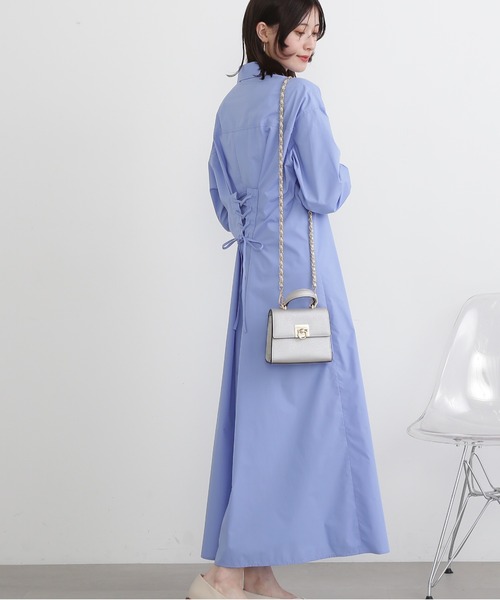 N.(N. Natural Beauty Basic)(エヌエヌナチュラルビューティーベーシック)の「◆バックレースアップシャツワンピース(ワンピース・レディース・チャコール/ピンク/ブルー・MEDIUM)」の3枚目の写真