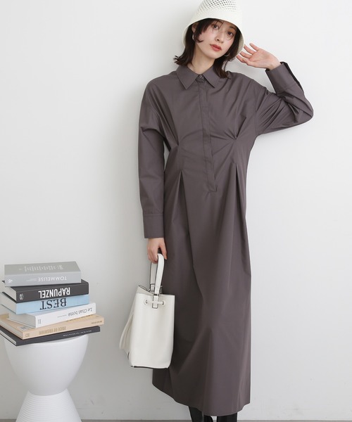 N.(N. Natural Beauty Basic)(エヌエヌナチュラルビューティーベーシック)の「◆バックレースアップシャツワンピース(ワンピース・レディース・チャコール/ピンク/ブルー・MEDIUM)」の2枚目の写真