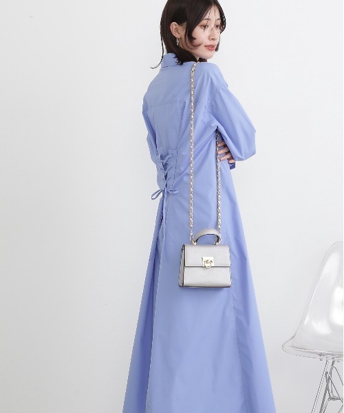 N.(N. Natural Beauty Basic)(エヌエヌナチュラルビューティーベーシック)の「◆バックレースアップシャツワンピース(ワンピース・レディース・チャコール/ピンク/ブルー・MEDIUM)」の18枚目の写真