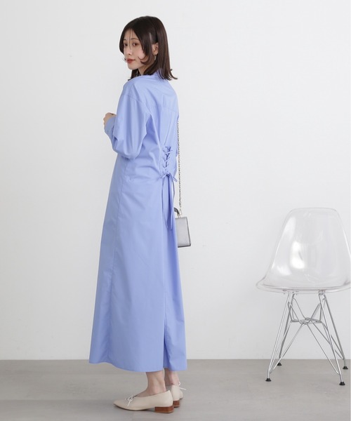 N.(N. Natural Beauty Basic)(エヌエヌナチュラルビューティーベーシック)の「◆バックレースアップシャツワンピース(ワンピース・レディース・チャコール/ピンク/ブルー・MEDIUM)」の22枚目の写真