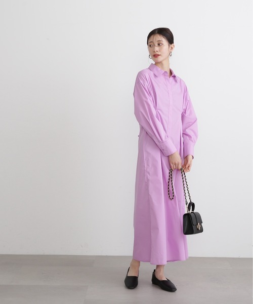 N.(N. Natural Beauty Basic)(エヌエヌナチュラルビューティーベーシック)の「◆バックレースアップシャツワンピース(ワンピース・レディース・チャコール/ピンク/ブルー・MEDIUM)」の6枚目の写真