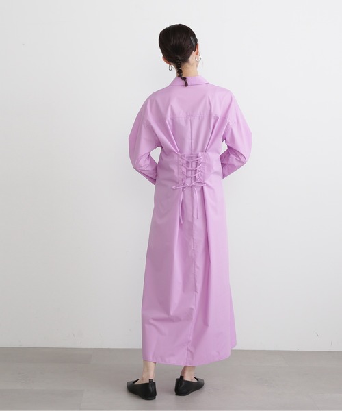 N.(N. Natural Beauty Basic)(エヌエヌナチュラルビューティーベーシック)の「◆バックレースアップシャツワンピース(ワンピース・レディース・チャコール/ピンク/ブルー・MEDIUM)」の8枚目の写真