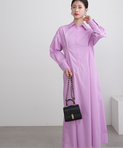 N.(N. Natural Beauty Basic)(エヌエヌナチュラルビューティーベーシック)の「◆バックレースアップシャツワンピース(ワンピース・レディース・チャコール/ピンク/ブルー・MEDIUM)」の9枚目の写真