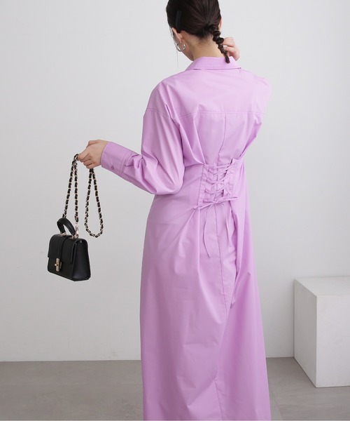 N.(N. Natural Beauty Basic)(エヌエヌナチュラルビューティーベーシック)の「◆バックレースアップシャツワンピース(ワンピース・レディース・チャコール/ピンク/ブルー・MEDIUM)」の10枚目の写真