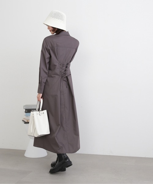 N.(N. Natural Beauty Basic)(エヌエヌナチュラルビューティーベーシック)の「◆バックレースアップシャツワンピース(ワンピース・レディース・チャコール/ピンク/ブルー・MEDIUM)」の15枚目の写真