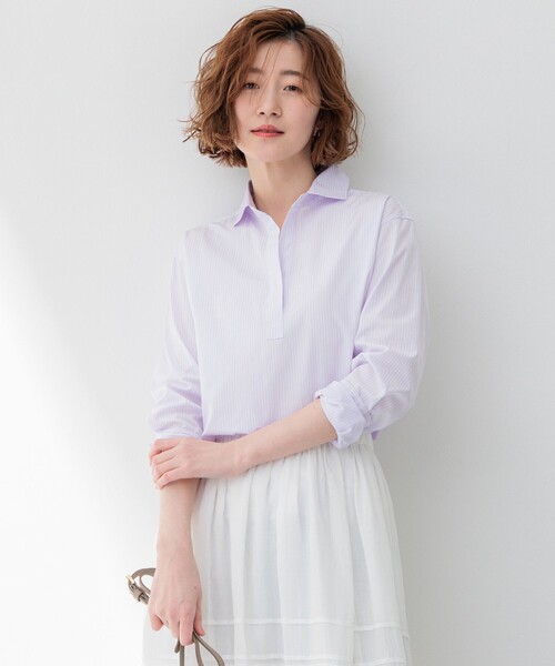 23区（ニジュウサンク）の「【Oggi4月号掲載/洗える】CANCLINI スキッパー シャツ（シャツ/ブラウス・レディース・スモーキーグリーン系1/ふじ色系1/イエロー系1/ホワイト系/スカイブルー系1/ブルー系1/ピンク系1・48/46/44）」の5枚目の写真