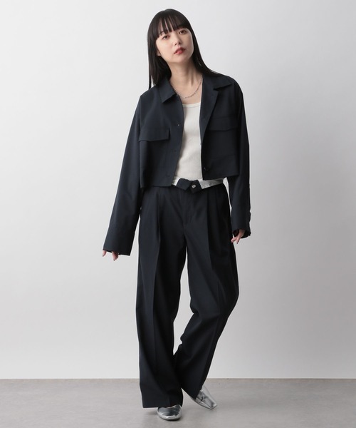 LOWRYS FARM（ローリーズファーム）の「ＴＲショートシャツ 991520（シャツ/ブラウス・レディース・ネイビー/グレー/アイボリー・FREE）」の6枚目の写真