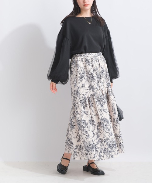 PICCIN（ピッチン）の「【WEB限定】膨れジャガードフラワー柄スカート（スカート・レディース・オフホワイト/ブラック・M/L/S）」の7枚目の写真