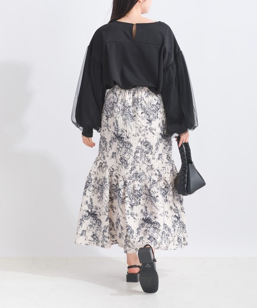 PICCIN（ピッチン）の「【WEB限定】膨れジャガードフラワー柄スカート（スカート・レディース・オフホワイト/ブラック・M/L/S）」の9枚目の写真