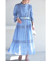 cawaii | (ベルト付き) 爽やかな風感じるサークルレースのロングワンピース(ワンピース)
