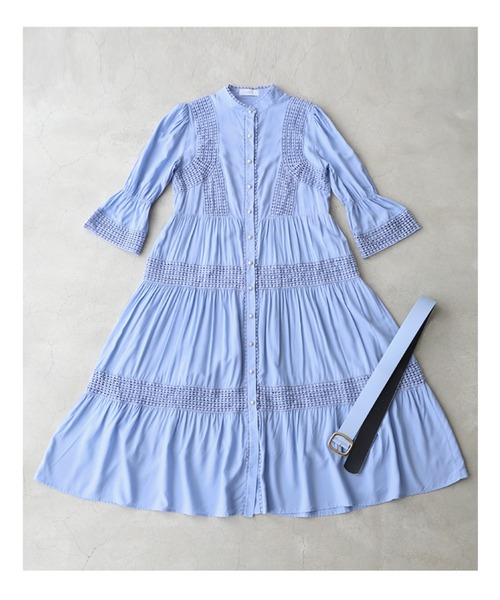 cawaii（カワイイ）の「(ベルト付き) 爽やかな風感じるサークルレースのロングワンピース（ワンピース・レディース・ブルー・FREE）」の2枚目の写真