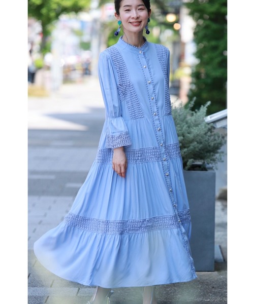 cawaii（カワイイ）の「(ベルト付き) 爽やかな風感じるサークルレースのロングワンピース（ワンピース・レディース・ブルー・FREE）」の4枚目の写真