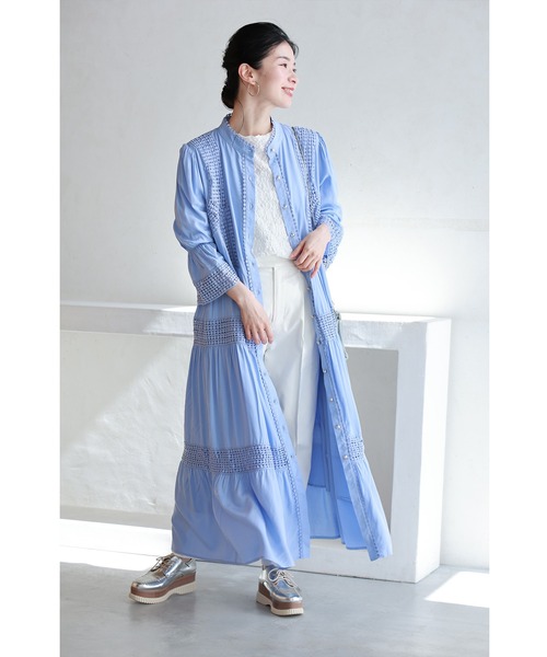 cawaii（カワイイ）の「(ベルト付き) 爽やかな風感じるサークルレースのロングワンピース（ワンピース・レディース・ブルー・FREE）」の5枚目の写真