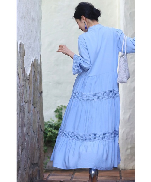 cawaii（カワイイ）の「(ベルト付き) 爽やかな風感じるサークルレースのロングワンピース（ワンピース・レディース・ブルー・FREE）」の7枚目の写真