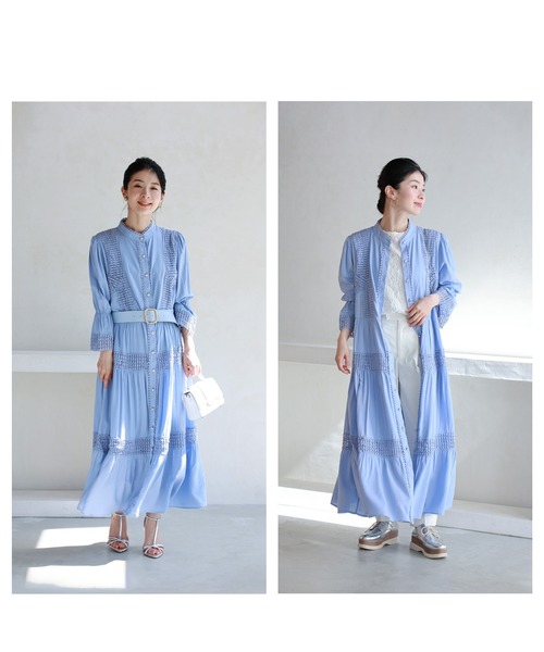 cawaii（カワイイ）の「(ベルト付き) 爽やかな風感じるサークルレースのロングワンピース（ワンピース・レディース・ブルー・FREE）」の8枚目の写真