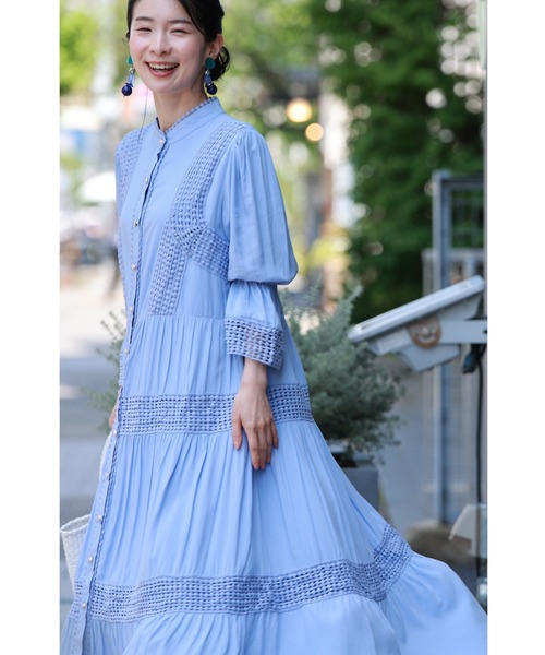 cawaii（カワイイ）の「(ベルト付き) 爽やかな風感じるサークルレースのロングワンピース（ワンピース・レディース・ブルー・FREE）」の15枚目の写真