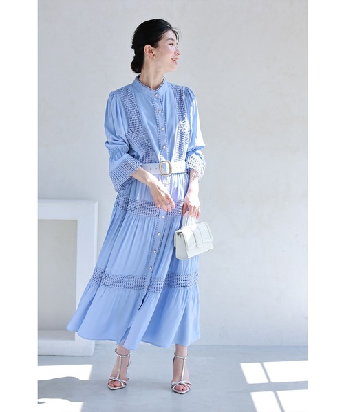 cawaii（カワイイ）の「(ベルト付き) 爽やかな風感じるサークルレースのロングワンピース（ワンピース・レディース・ブルー・FREE）」の18枚目の写真