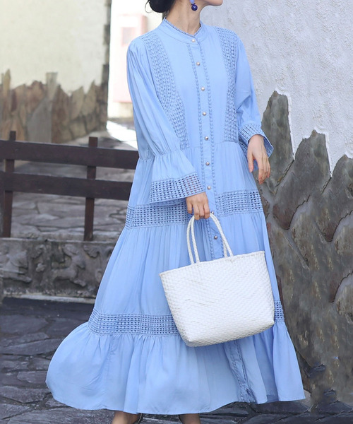 cawaii（カワイイ）の「(ベルト付き) 爽やかな風感じるサークルレースのロングワンピース（ワンピース・レディース・ブルー・FREE）」の20枚目の写真