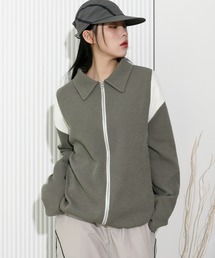 [UNISEX][春アイテム]バーシティージャケット風2カラーニットカーディガン