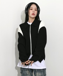 [UNISEX][春アイテム]バーシティージャケット風2カラーニットカーディガン