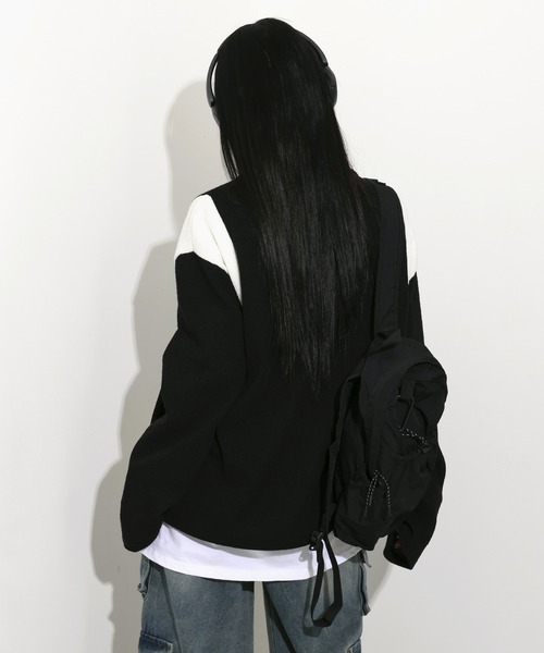 FOLLOWIN（フォロウィン）の「[UNISEX][春アイテム]バーシティージャケット風2カラーニットカーディガン（カーディガン/ボレロ・レディース・ブラック/カーキ/ライトブルー/ネイビー・FREE）」の9枚目の写真