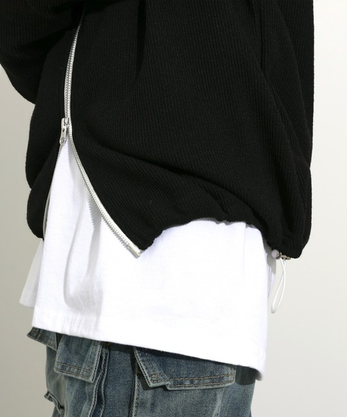 FOLLOWIN（フォロウィン）の「[UNISEX][春アイテム]バーシティージャケット風2カラーニットカーディガン（カーディガン/ボレロ・レディース・ブラック/カーキ/ライトブルー/ネイビー・FREE）」の12枚目の写真