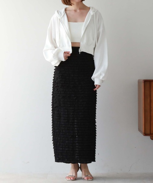 archives(アルシーヴ)の「Wzipショートパーカー(パーカー・レディース・ブラック/オフホワイト/グレー・MEDIUM)」の5枚目の写真